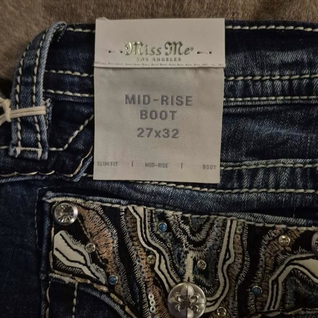 Miss Me Bootcut Jeans With Embellished Pockets - Dark Blue